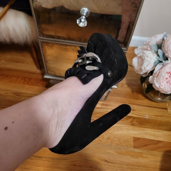 CASADEI Embellished  Platform Pumps In Black size 37 - Picture 15 of 16